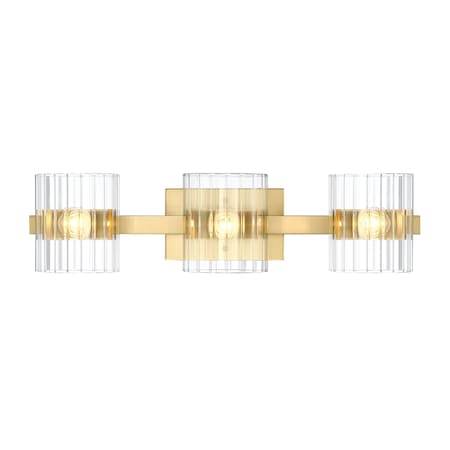 Designers Fountain Aries 24.25in 3-Light Brushed Gold Transitional Indoor Vanity Light with Ribbed Glass Shades D284C-3B-BG